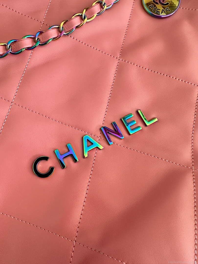 Chanel 22 Handbag Shiny Pink Calfskin AS3261 with Symphony Hardware
