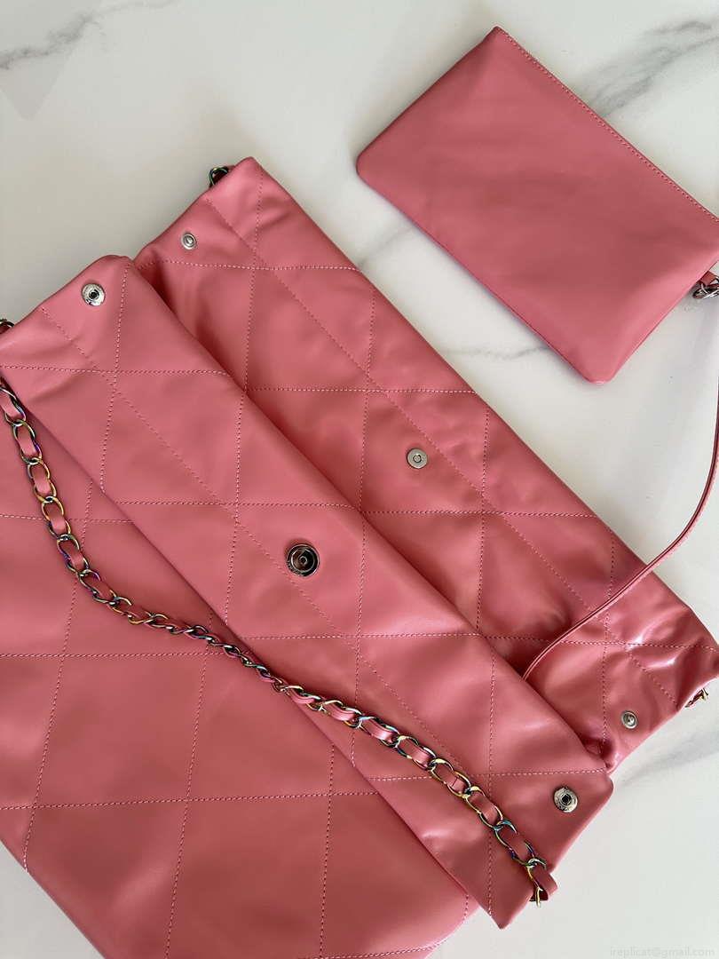 Chanel 22 Handbag Shiny Pink Calfskin AS3261 with Symphony Hardware