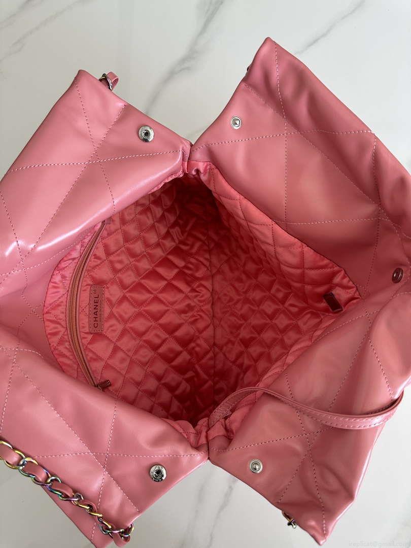 Chanel 22 Handbag Shiny Pink Calfskin AS3261 with Symphony Hardware