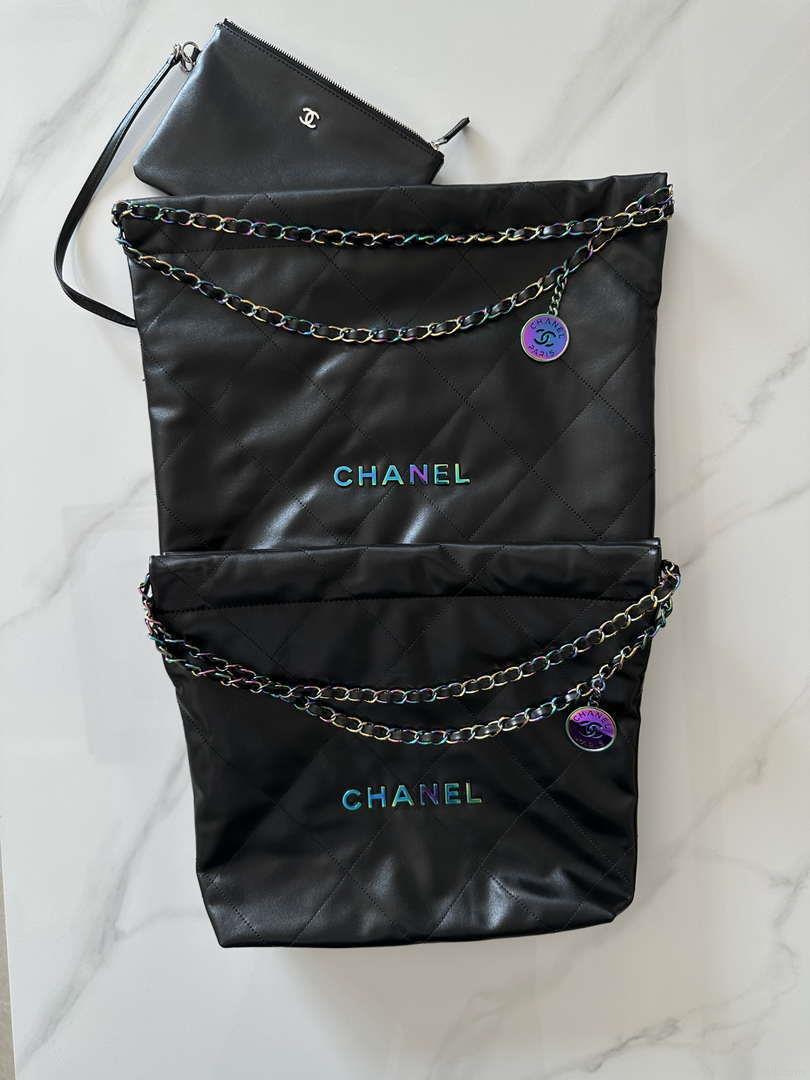Chanel 22 AS3260 Small Handbag Shiny Calfskin Black Symphony Hardware
