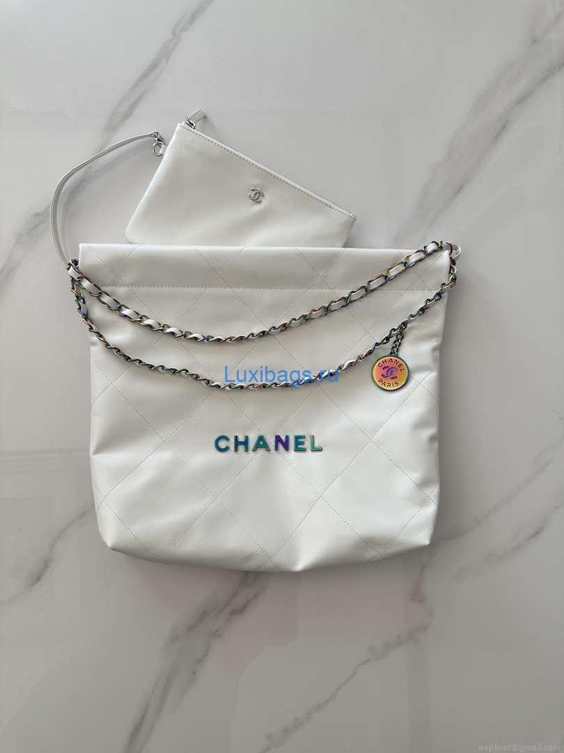 Chanel 22 AS3260 Small Handbag Shiny Calfskin White Symphony Hardware