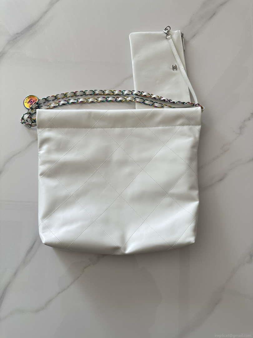 Chanel 22 AS3260 Small Handbag Shiny Calfskin White Symphony Hardware