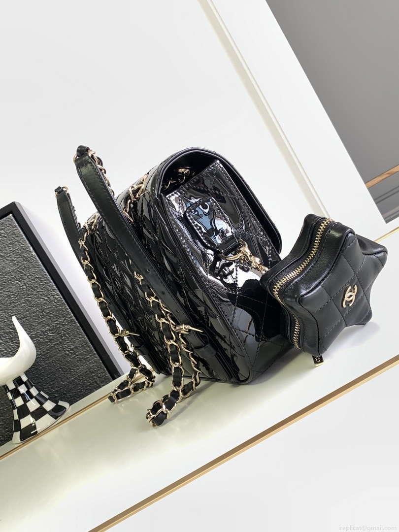 Chanel AS4649 BACKPACK & Star Coin Purse Metallic Calfskin & Gold-Tone Metal Black