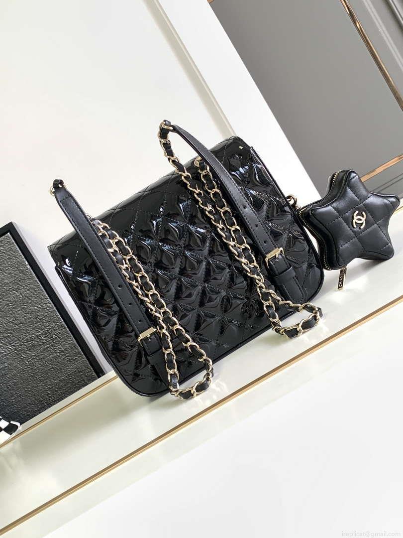Chanel AS4649 BACKPACK & Star Coin Purse Metallic Calfskin & Gold-Tone Metal Black