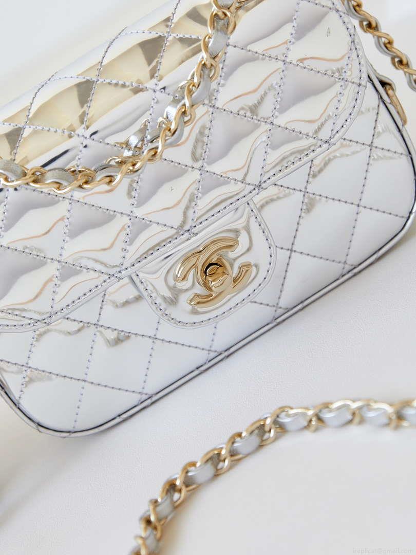 Chanel AS4646 MINI FLAP BAG & STAR COIN PURSE Mirror Calfskin Metallic Calfskin & Gold-Tone Metal Silver
