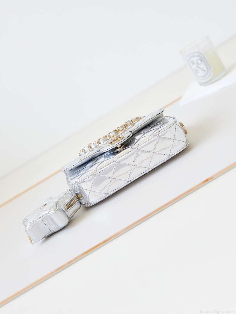 Chanel AS4646 MINI FLAP BAG & STAR COIN PURSE Mirror Calfskin Metallic Calfskin & Gold-Tone Metal Silver