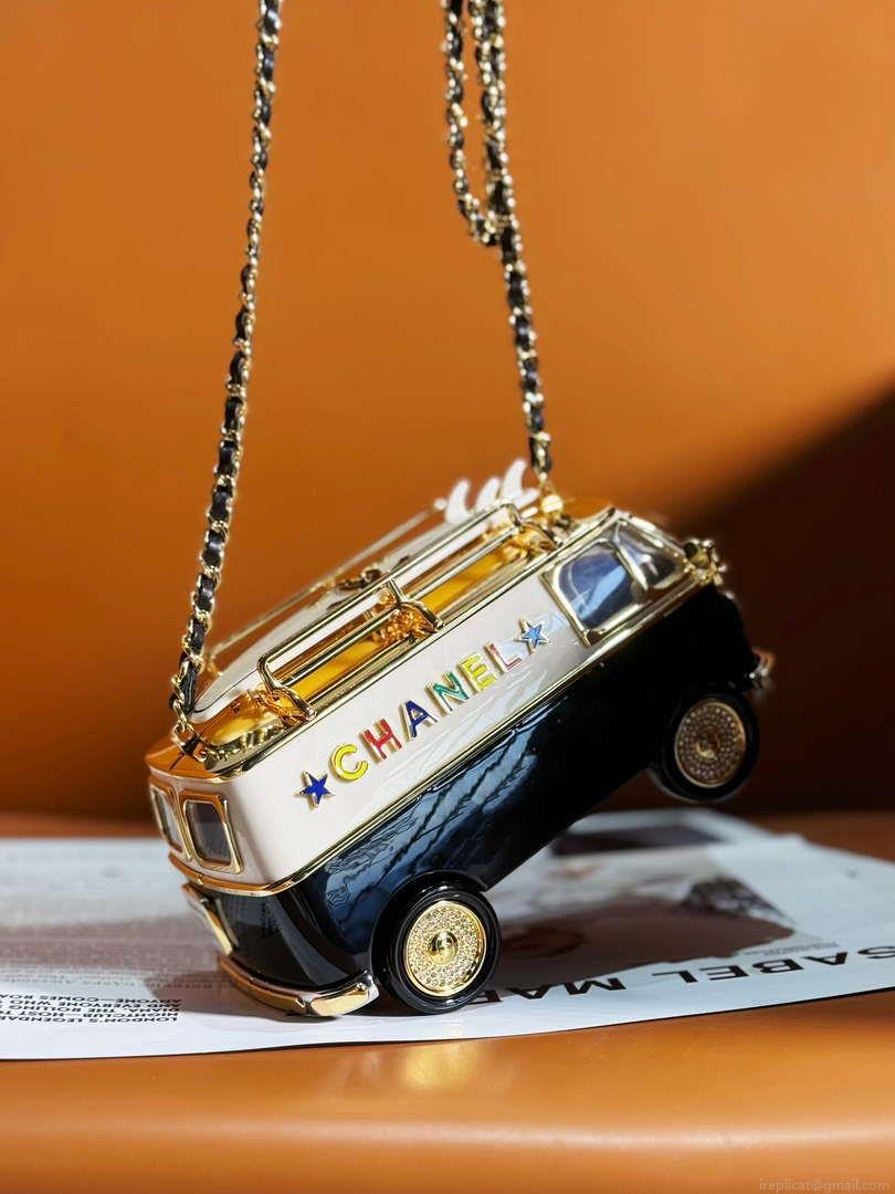 Chanel AS4590 MINI VAN Minaudiere plexi Enamel Strass & Gold-Tone Metalblack White & Gold