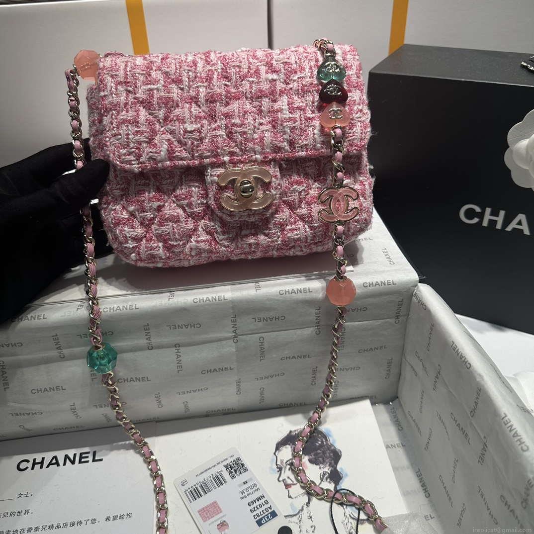 Chanel AS3782 MINI Flap Bag 23P Woolen Enamel Gold-Tone Metal Pink 16cm