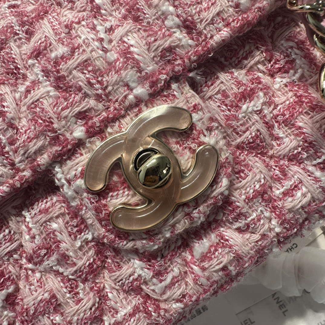 Chanel AS3782 MINI Flap Bag 23P Woolen Enamel Gold-Tone Metal Pink 16cm