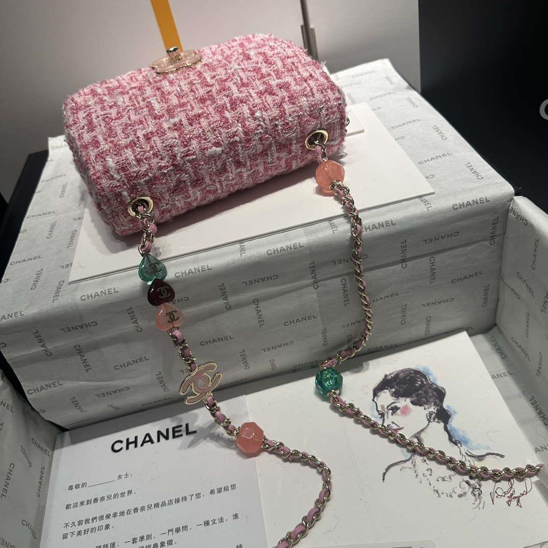 Chanel AS3782 MINI Flap Bag 23P Woolen Enamel Gold-Tone Metal Pink 16cm