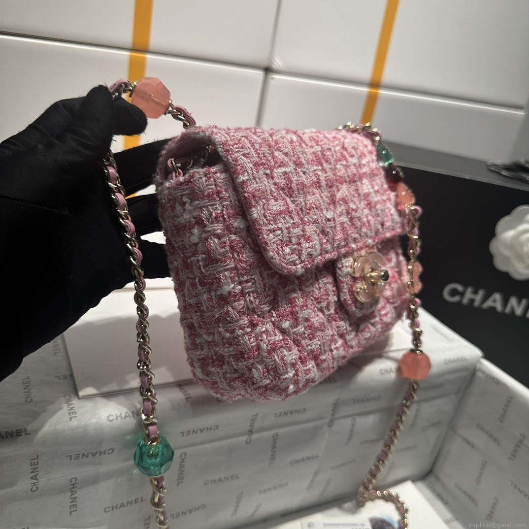 Chanel AS3782 MINI Flap Bag 23P Woolen Enamel Gold-Tone Metal Pink 16cm