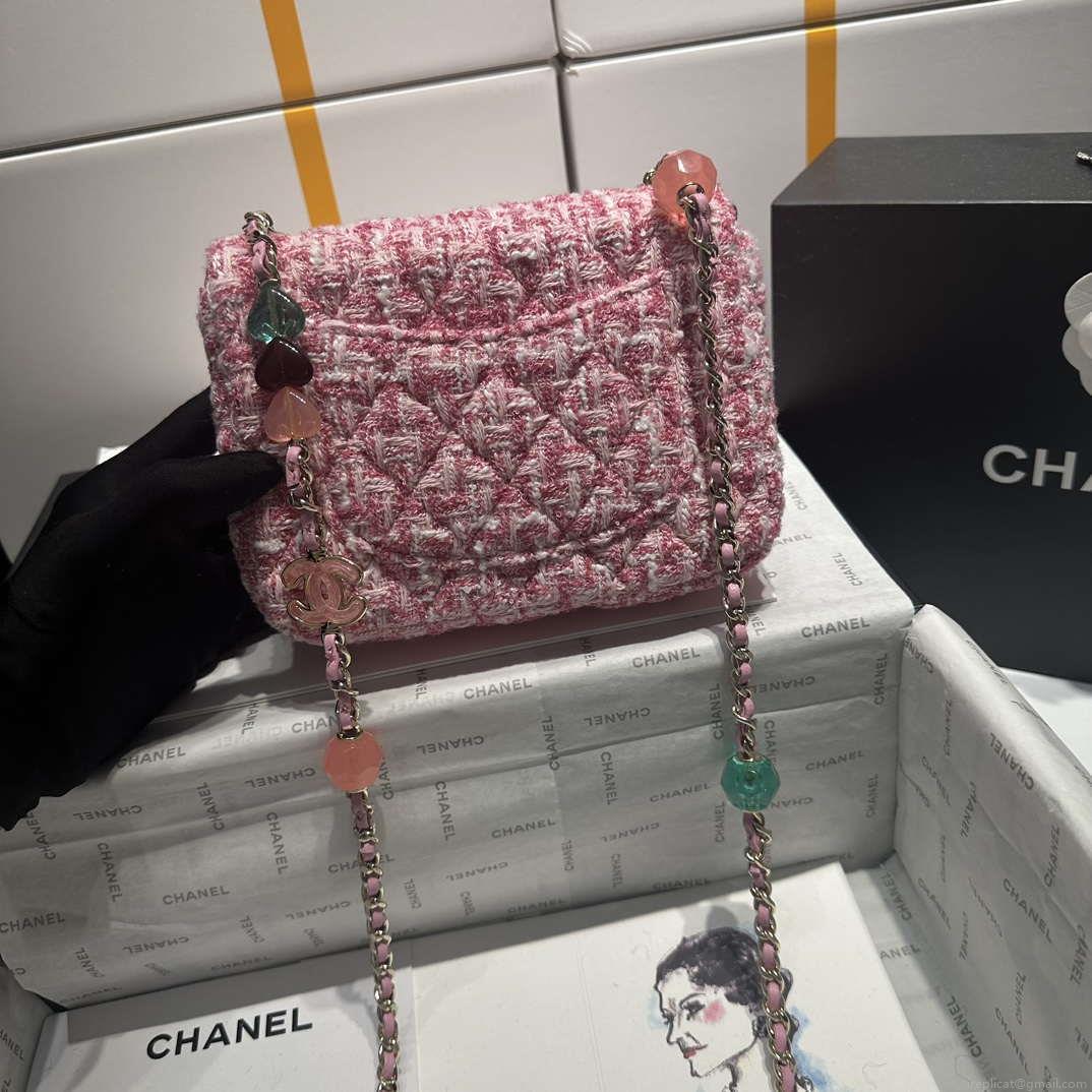 Chanel AS3782 MINI Flap Bag 23P Woolen Enamel Gold-Tone Metal Pink 16cm