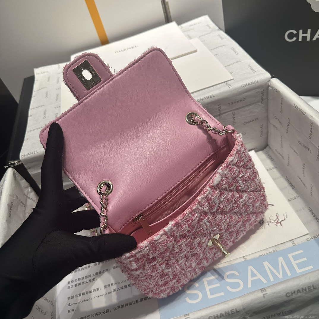 Chanel AS3782 MINI Flap Bag 23P Woolen Enamel Gold-Tone Metal Pink 16cm