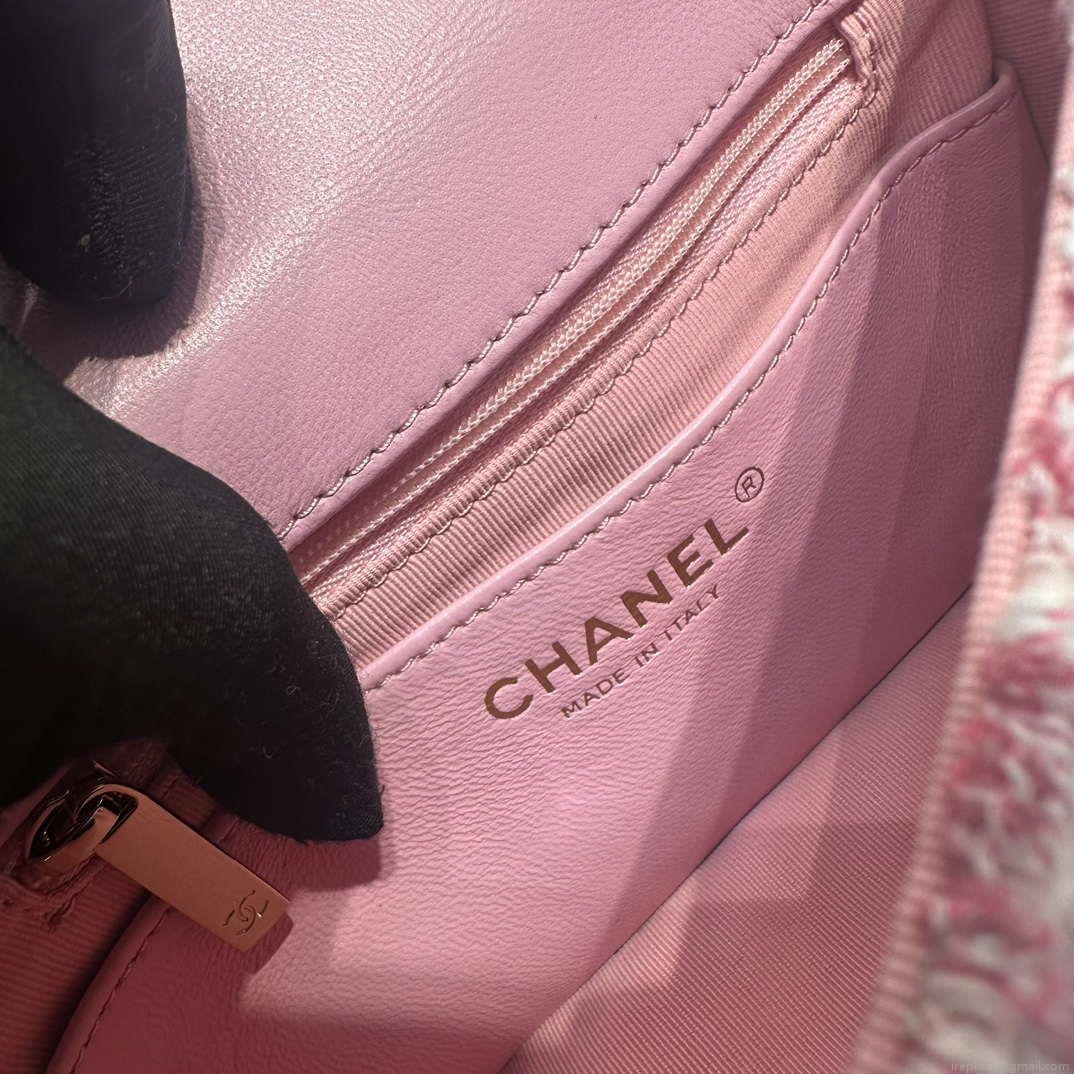 Chanel AS3782 MINI Flap Bag 23P Woolen Enamel Gold-Tone Metal Pink 16cm