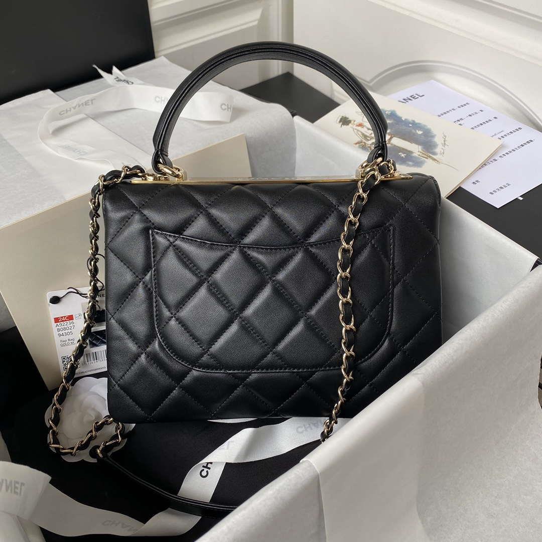 Chanel 24C Trendy CC Flap Bag With Top Handle Lambskin bag A92236 Black Gold