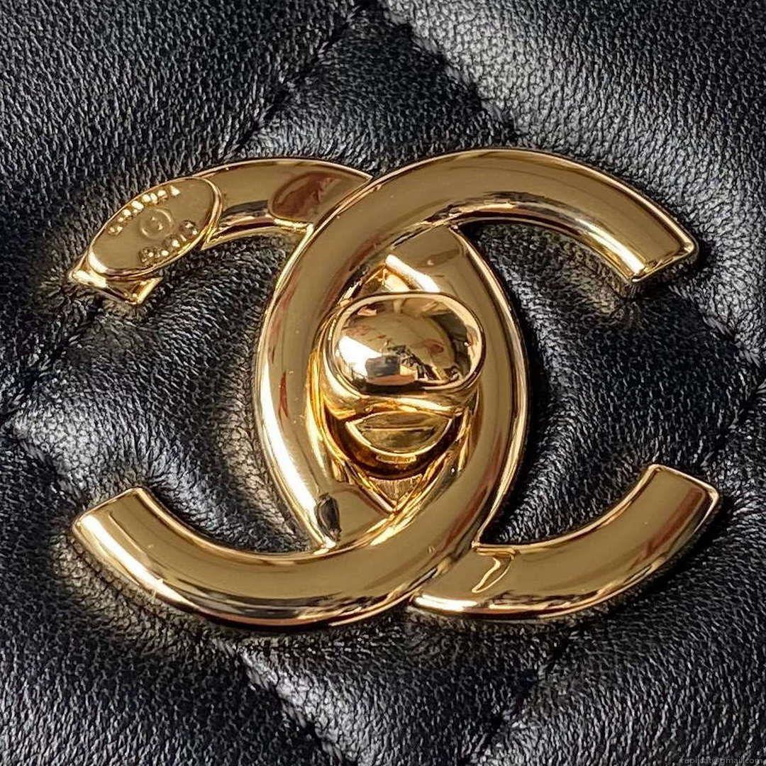 Chanel 24C Trendy CC Flap Bag With Top Handle Lambskin bag A92236 Black Gold