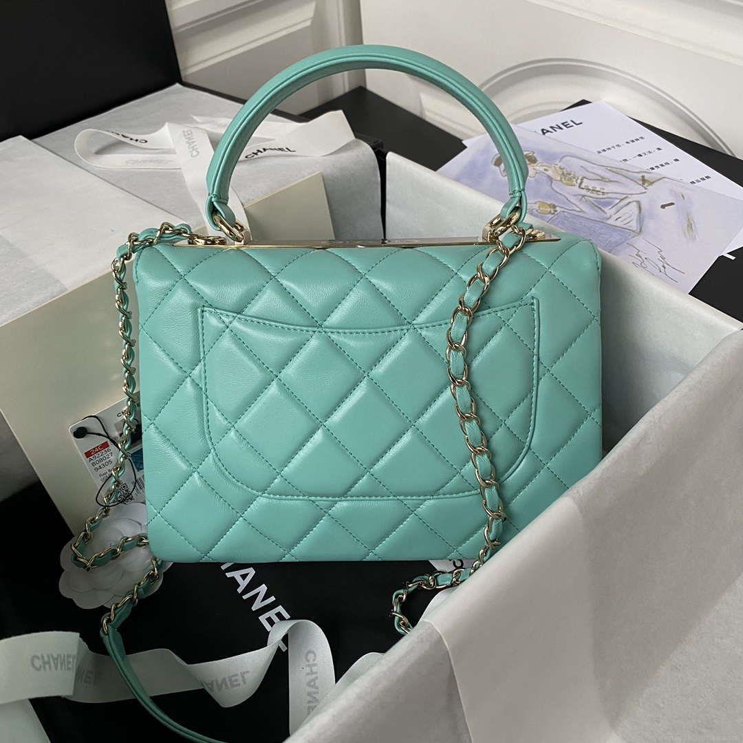 Chanel Trendy 24C Flap Bag With Top Handle Lambskin bag A92236 Blue Gold