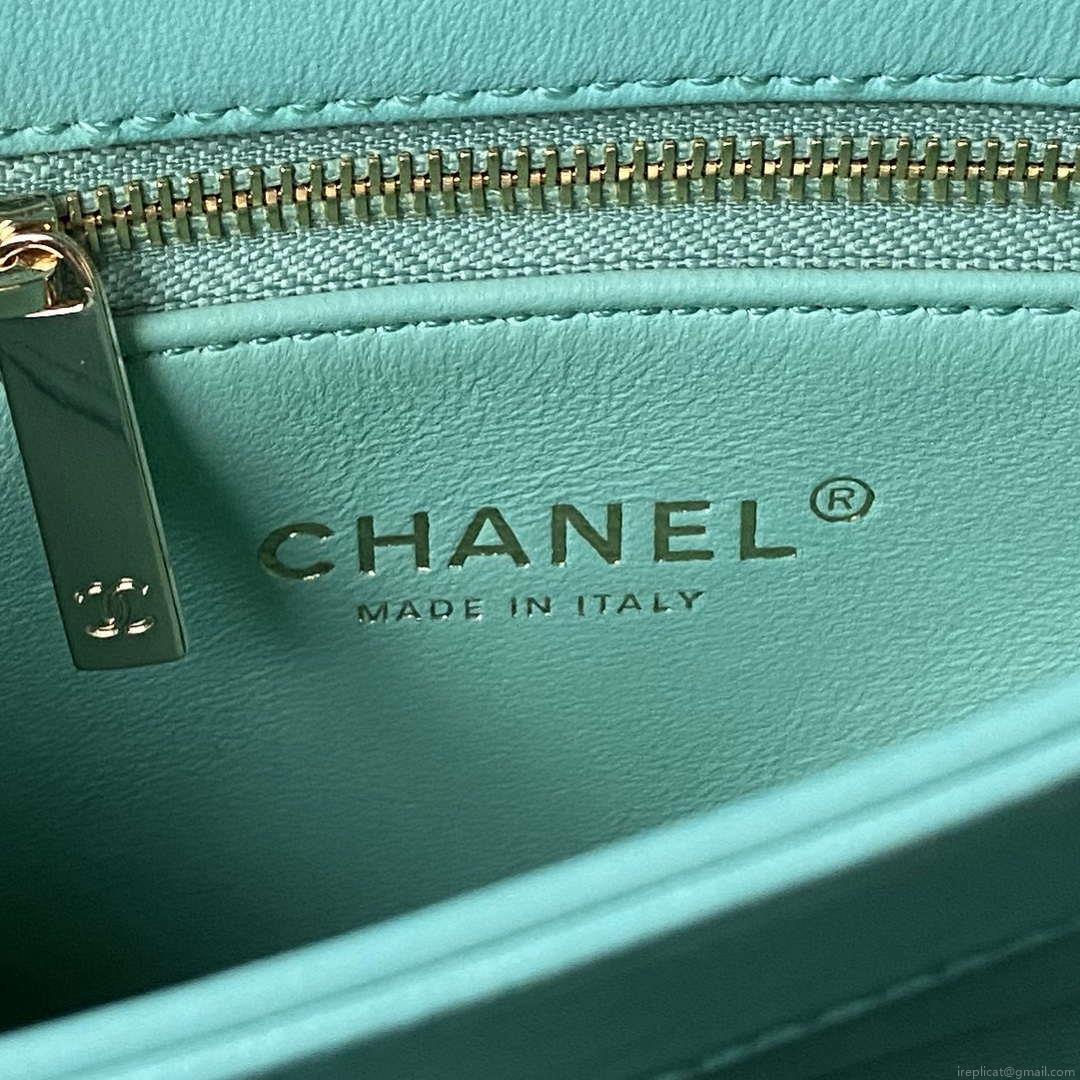 Chanel Trendy 24C Flap Bag With Top Handle Lambskin bag A92236 Blue Gold
