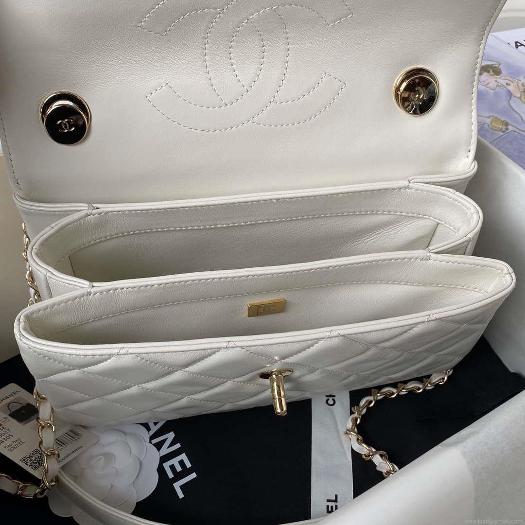 Chanel Trendy 24C Flap Bag With Top Handle Lambskin bag A92236 White Gold