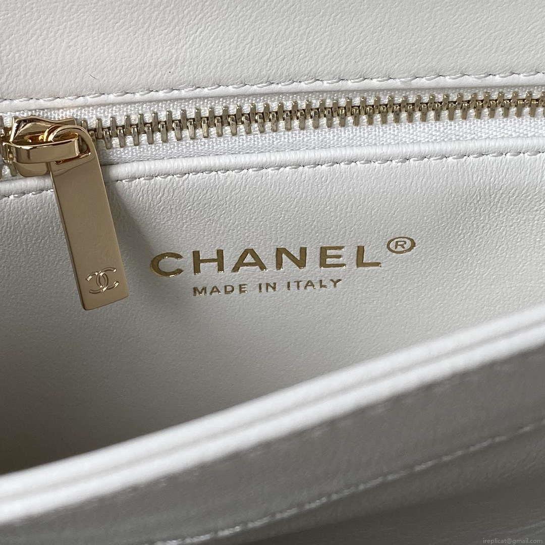 Chanel Trendy 24C Flap Bag With Top Handle Lambskin bag A92236 White Gold