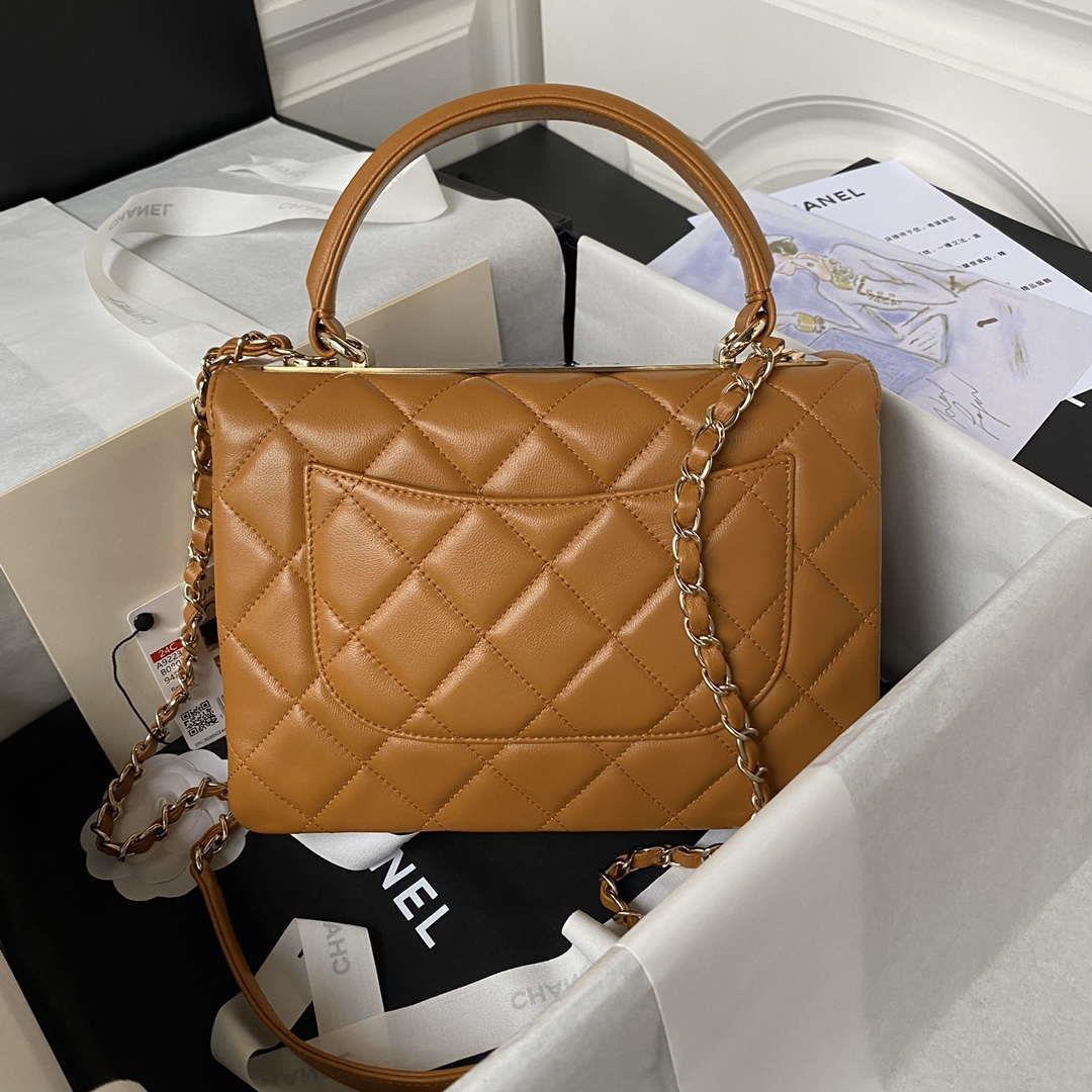 Chanel Trendy 24C Flap Bag With Top Handle Lambskin bag A92236 Orange Gold