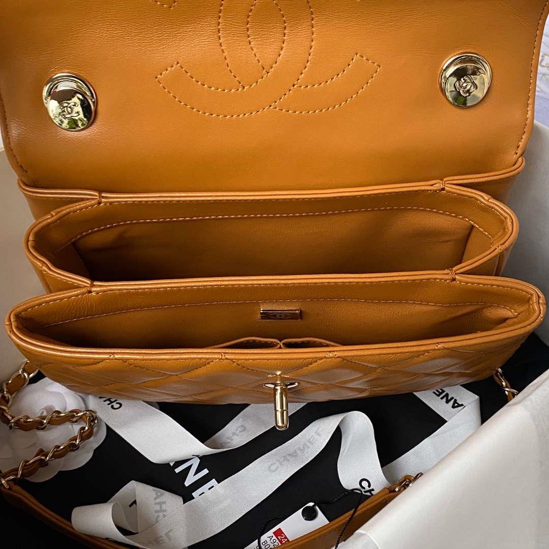 Chanel Trendy 24C Flap Bag With Top Handle Lambskin bag A92236 Orange Gold