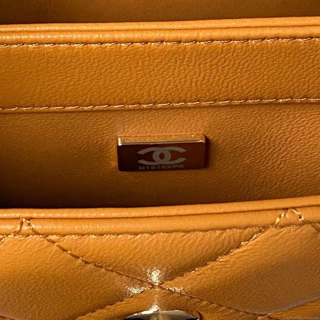 Chanel Trendy 24C Flap Bag With Top Handle Lambskin bag A92236 Orange Gold