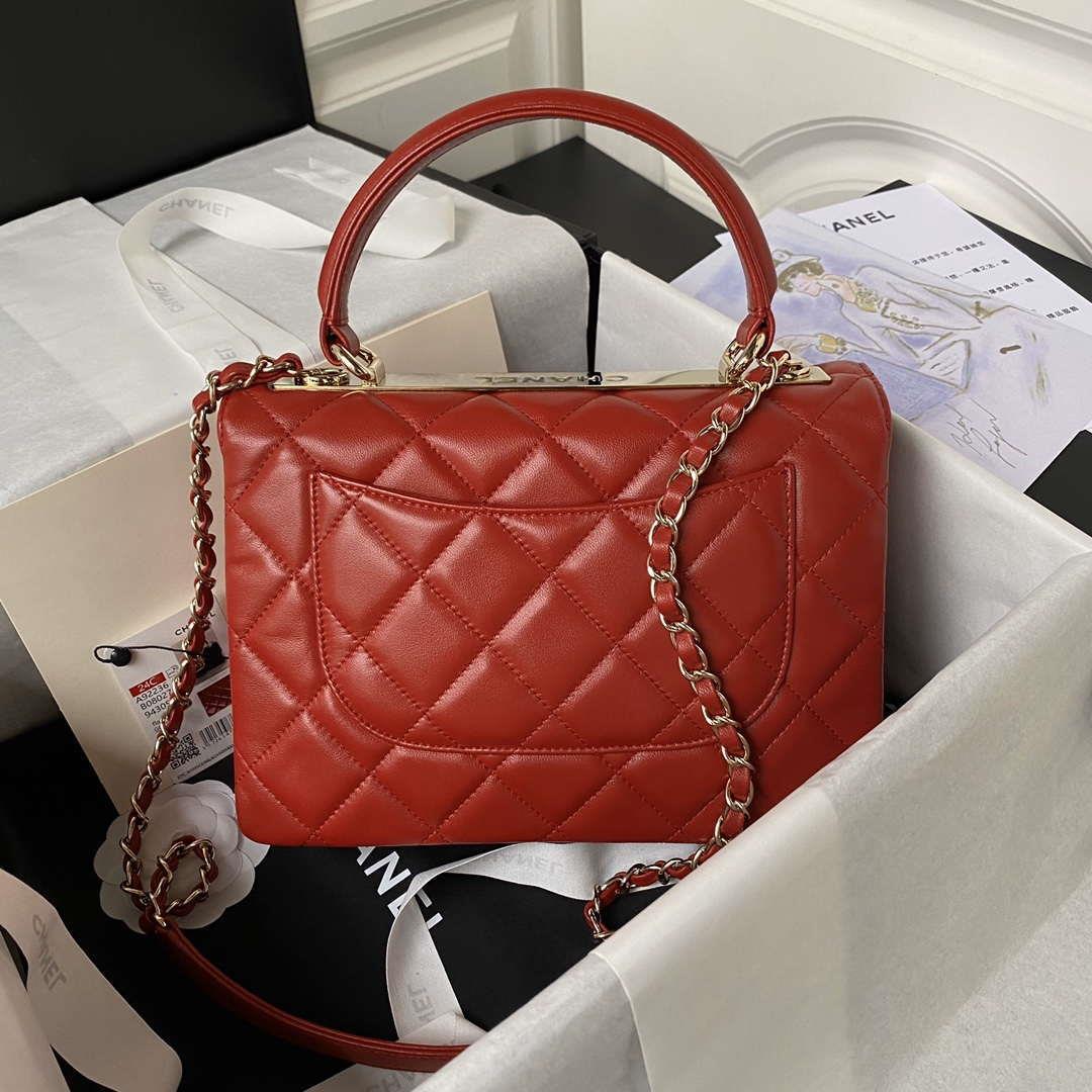 Chanel Trendy 24C Flap Bag With Top Handle Lambskin bag A92236 Red Gold