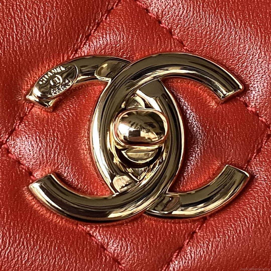 Chanel Trendy 24C Flap Bag With Top Handle Lambskin bag A92236 Red Gold