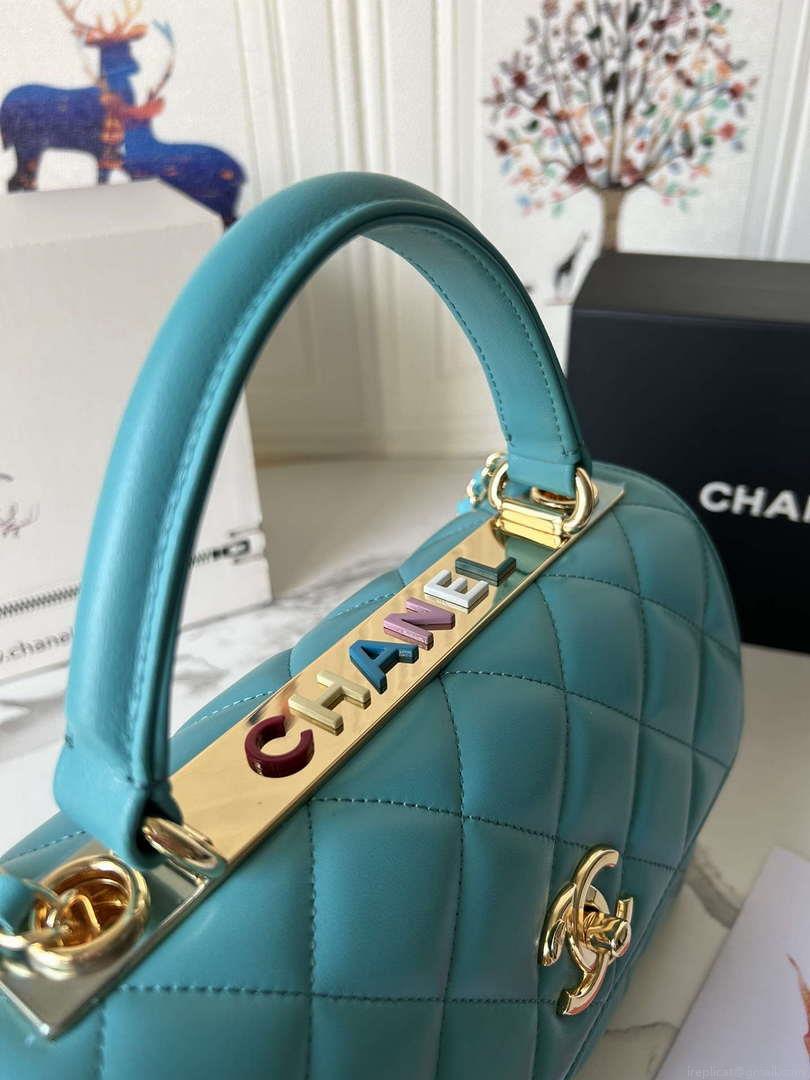 Chanel Trendy 24C Flap Bag With Top Handle Lambskin bag A92236 Blue Multicolor Logo