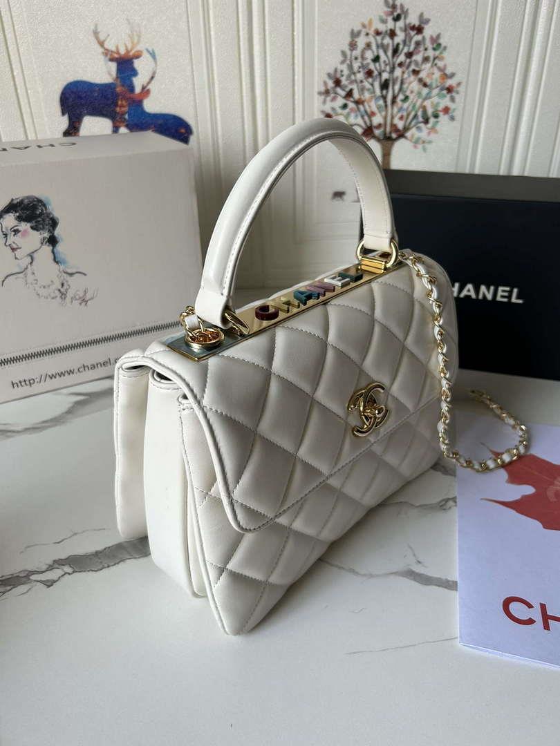 Chanel Trendy 24C Flap Bag With Top Handle Lambskin bag A92236 White Multicolor Logo