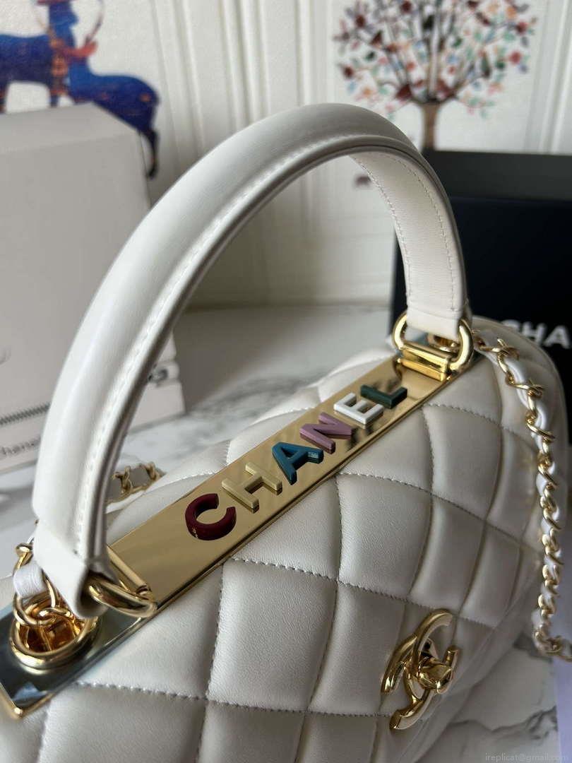 Chanel Trendy 24C Flap Bag With Top Handle Lambskin bag A92236 White Multicolor Logo