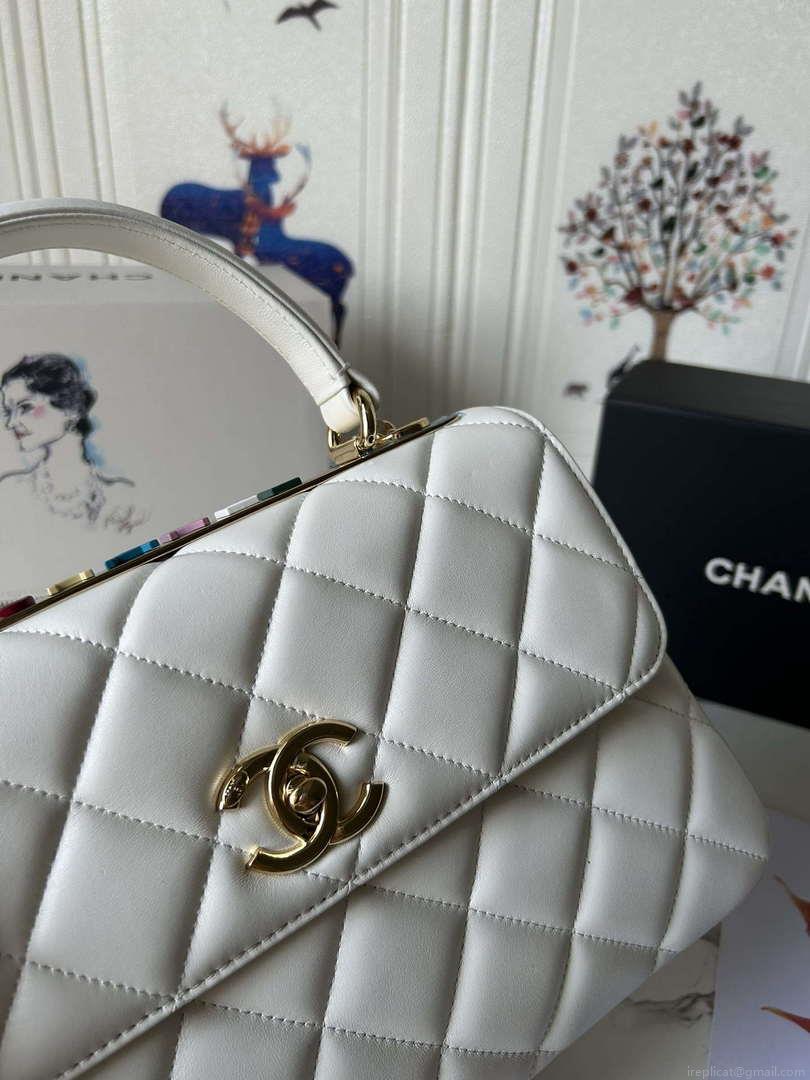 Chanel Trendy 24C Flap Bag With Top Handle Lambskin bag A92236 White Multicolor Logo