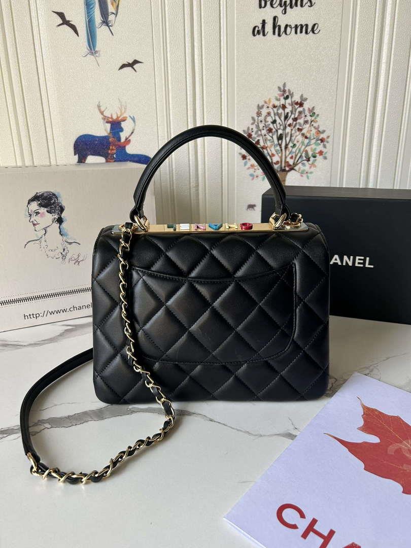 Chanel Trendy 24C Flap Bag With Top Handle Lambskin bag A92236 Black Multicolor Logo