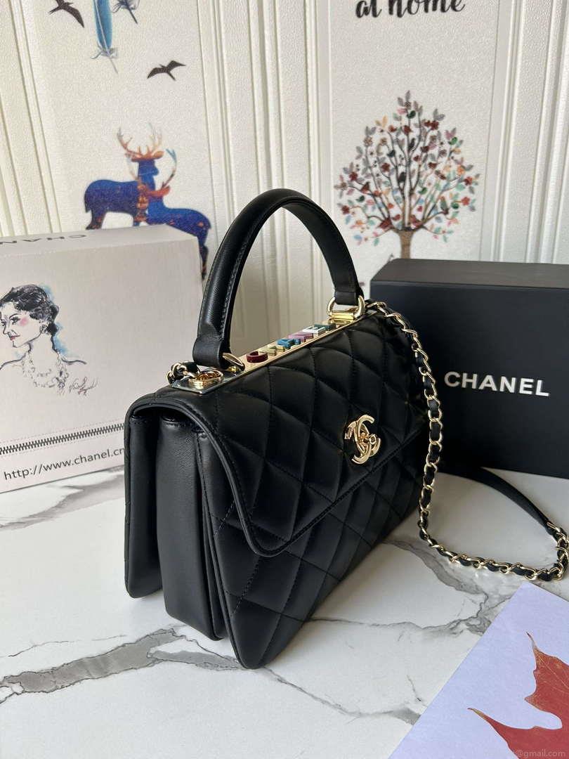 Chanel Trendy 24C Flap Bag With Top Handle Lambskin bag A92236 Black Multicolor Logo