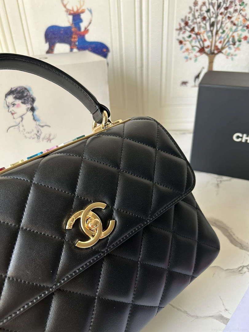 Chanel Trendy 24C Flap Bag With Top Handle Lambskin bag A92236 Black Multicolor Logo