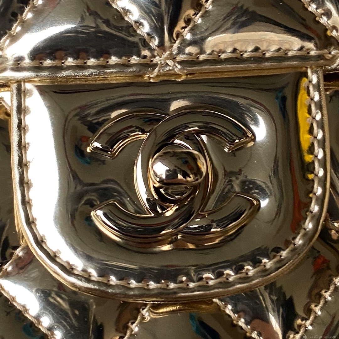 Chanel AS4648 Flap Bag & STAR COIN PURSE Mirror Calfskin Metallic Calfskin & Gold-Tone Metal Gold