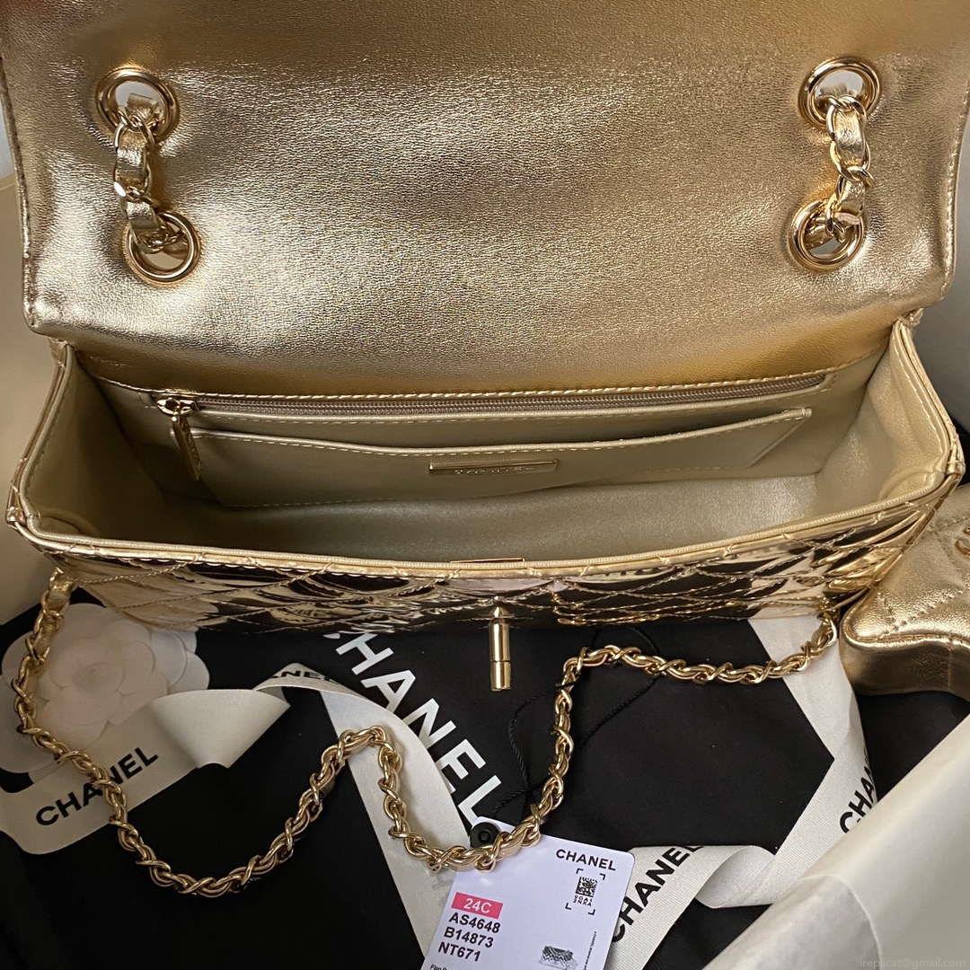 Chanel AS4648 Flap Bag & STAR COIN PURSE Mirror Calfskin Metallic Calfskin & Gold-Tone Metal Gold