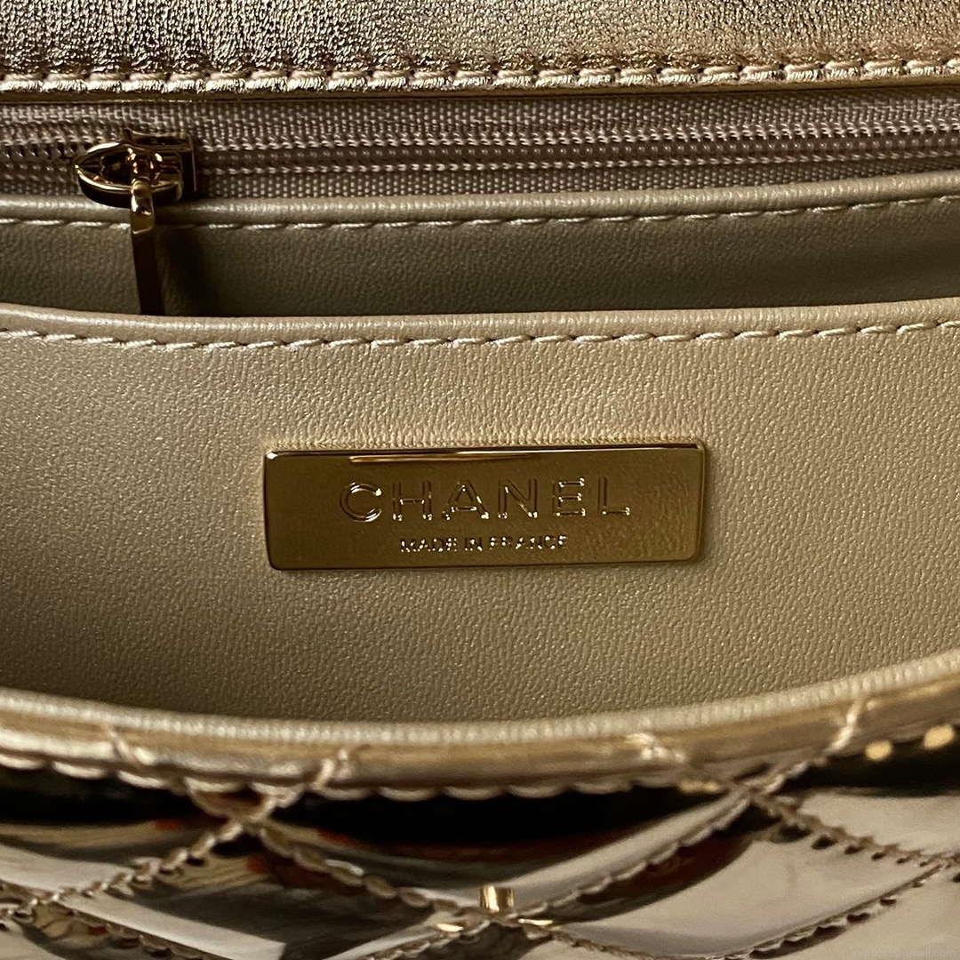 Chanel AS4648 Flap Bag & STAR COIN PURSE Mirror Calfskin Metallic Calfskin & Gold-Tone Metal Gold