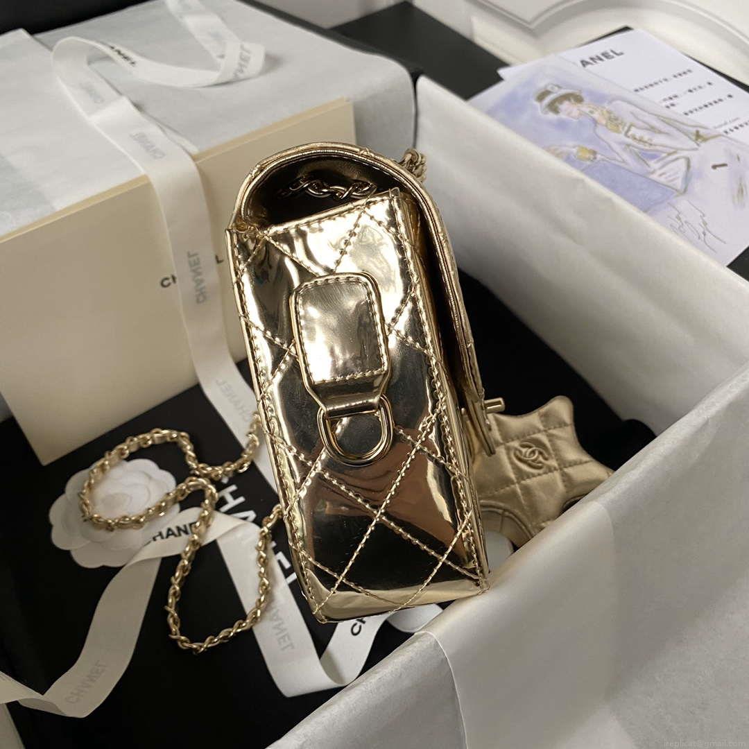 Chanel AS4648 Flap Bag & STAR COIN PURSE Mirror Calfskin Metallic Calfskin & Gold-Tone Metal Gold