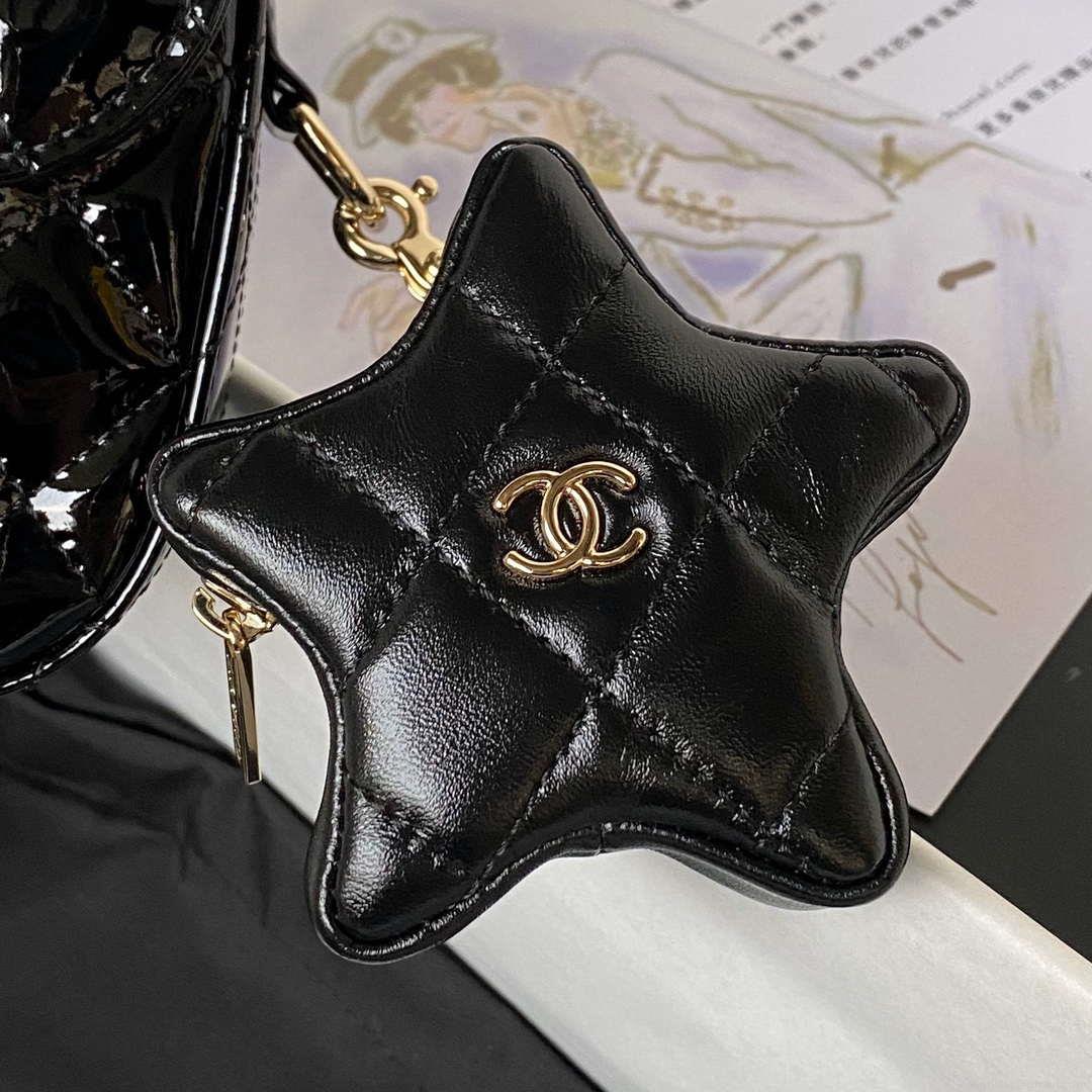 Chanel AS4648 Flap Bag & STAR COIN PURSE Mirror Calfskin Metallic Calfskin & Gold-Tone Metal Black