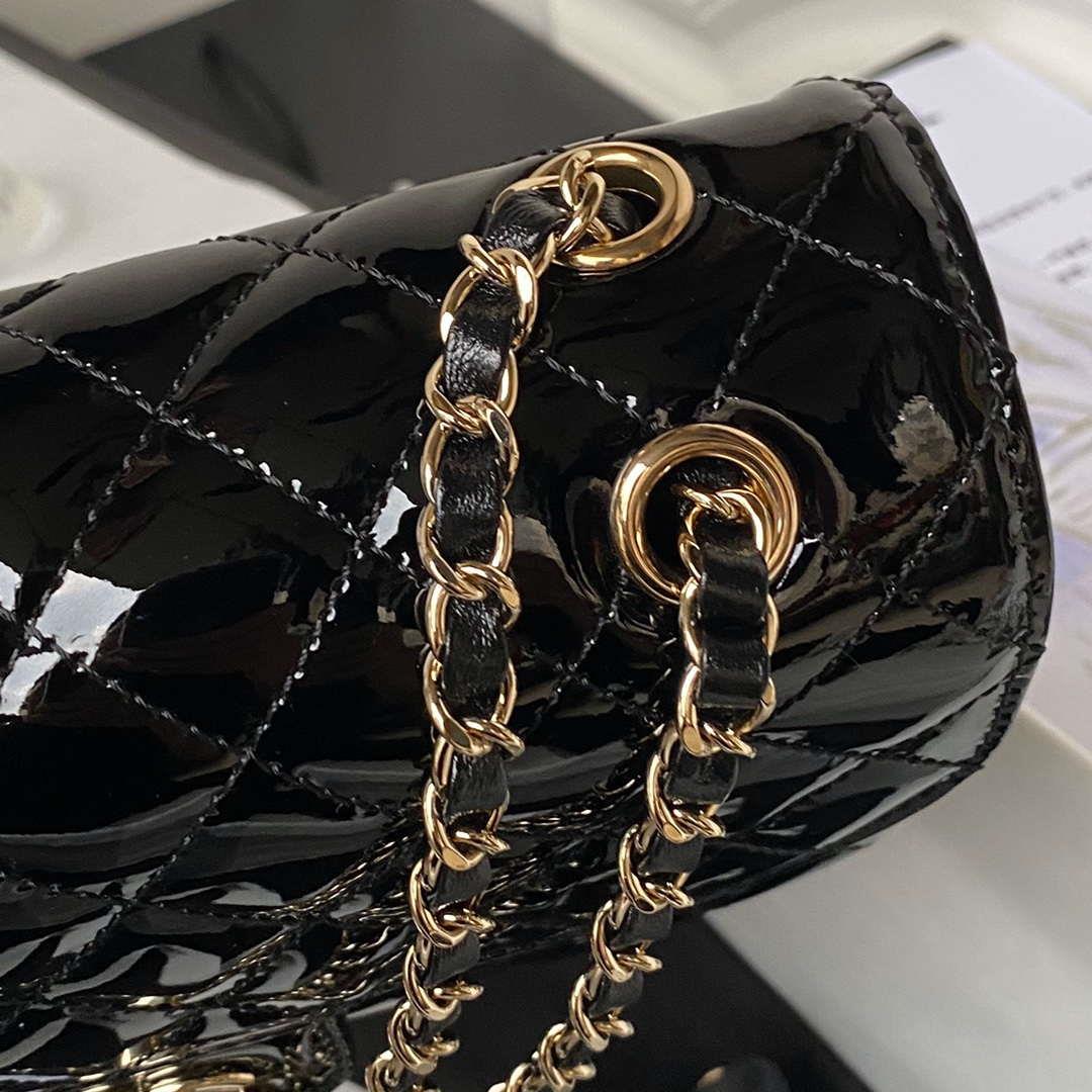 Chanel AS4648 Flap Bag & STAR COIN PURSE Mirror Calfskin Metallic Calfskin & Gold-Tone Metal Black