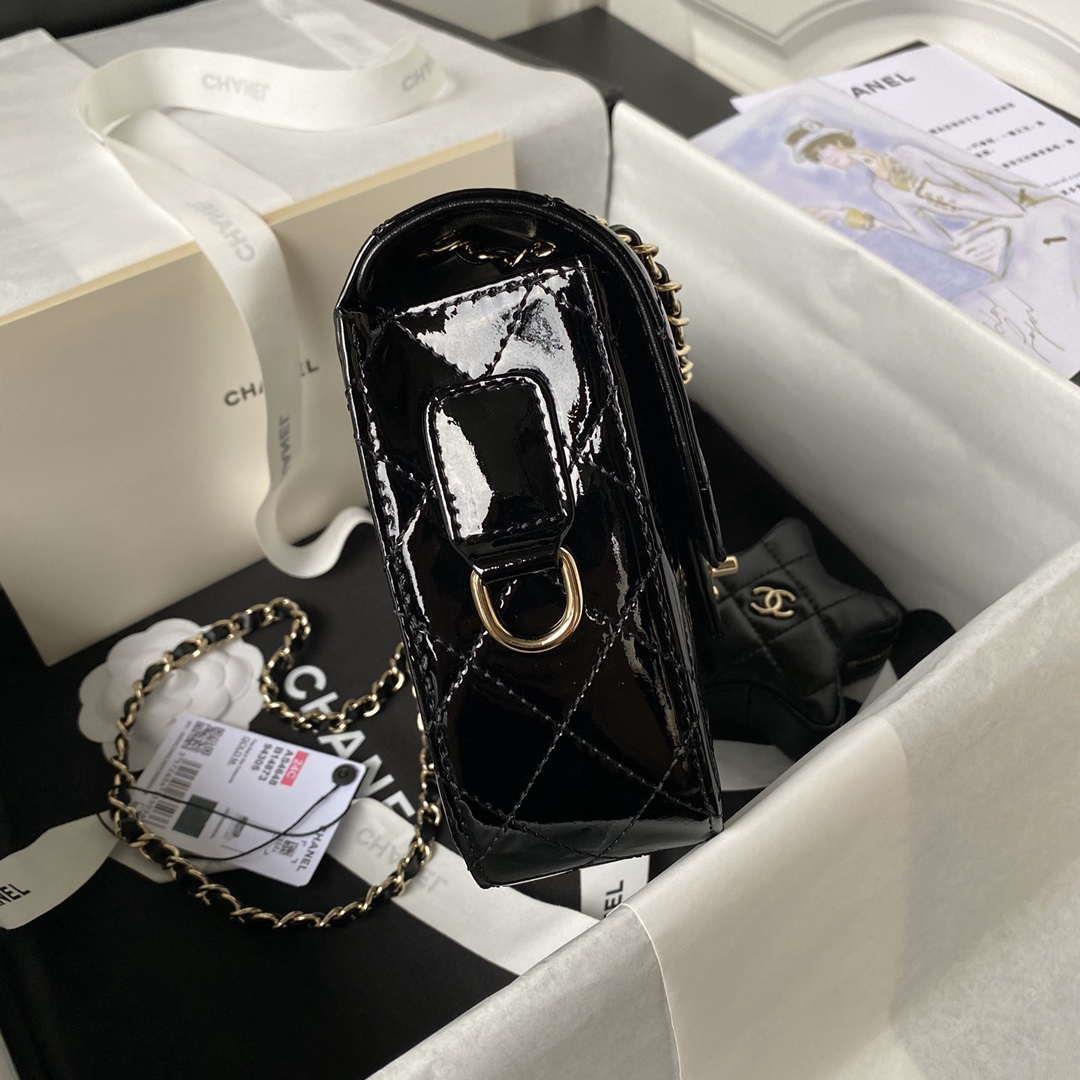 Chanel AS4648 Flap Bag & STAR COIN PURSE Mirror Calfskin Metallic Calfskin & Gold-Tone Metal Black