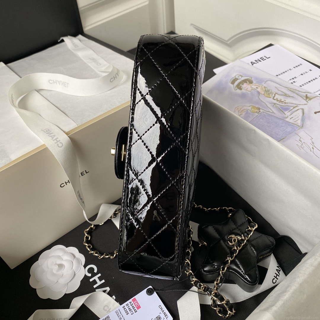 Chanel AS4648 Flap Bag & STAR COIN PURSE Mirror Calfskin Metallic Calfskin & Gold-Tone Metal Black