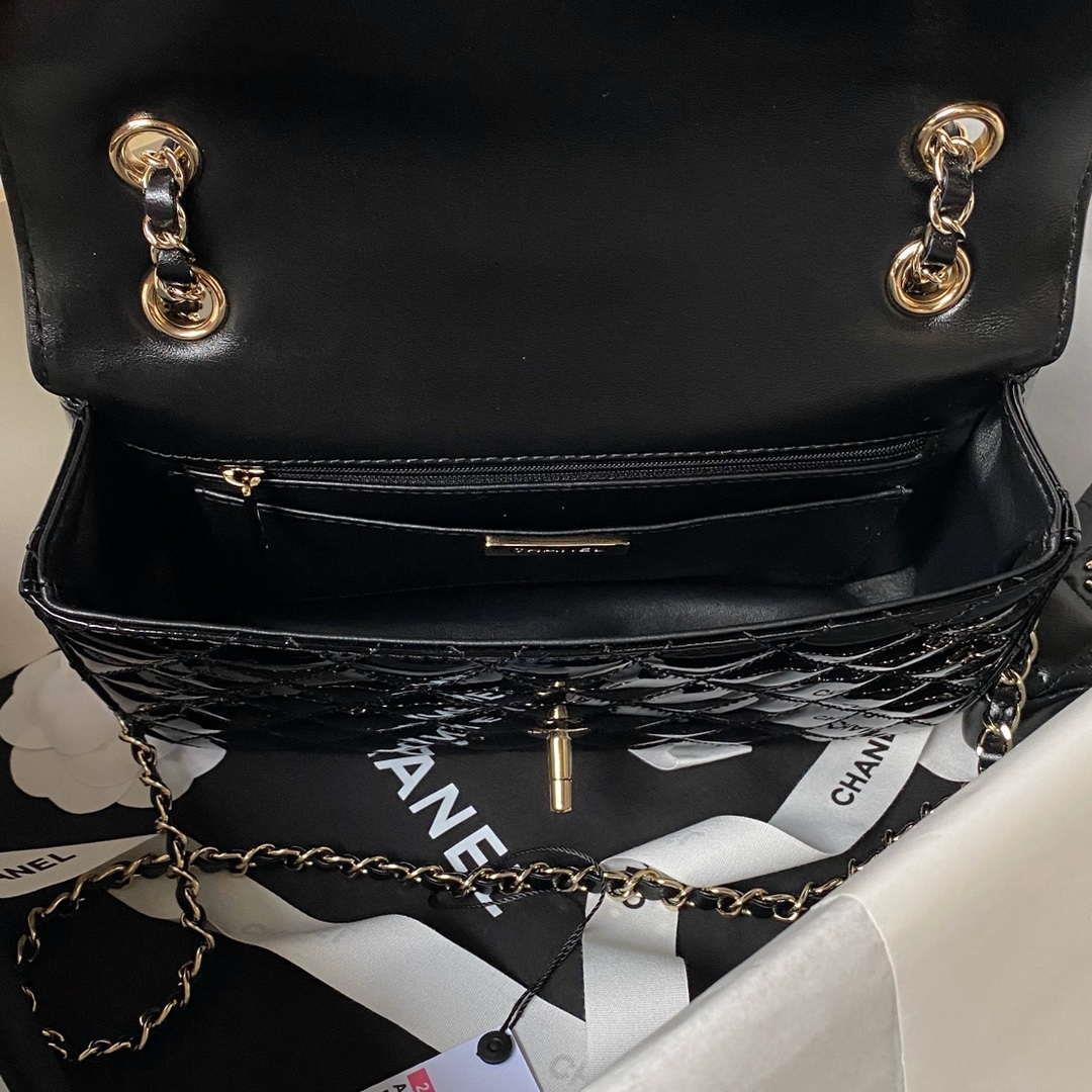 Chanel AS4648 Flap Bag & STAR COIN PURSE Mirror Calfskin Metallic Calfskin & Gold-Tone Metal Black