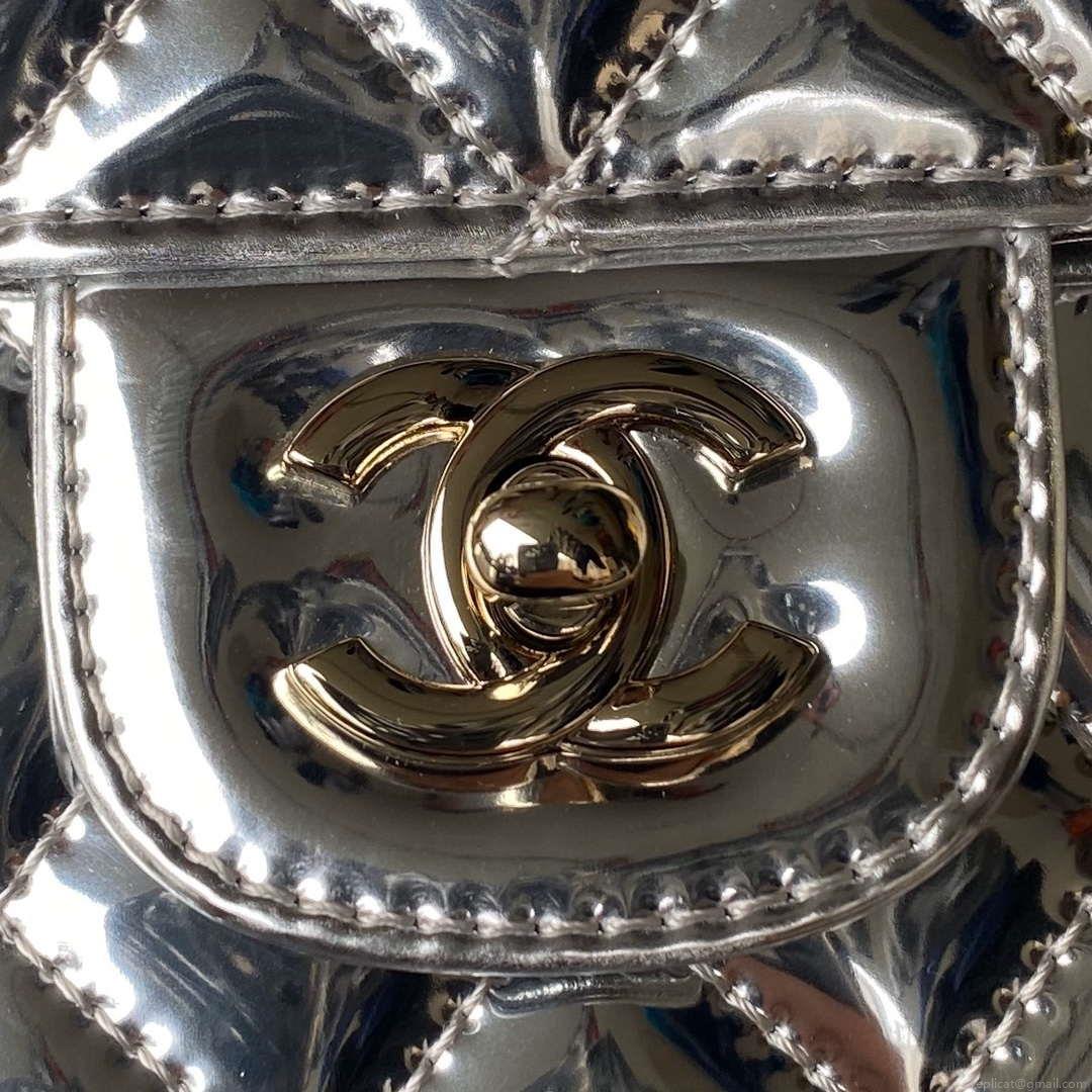 Chanel AS4648 Flap Bag & STAR COIN PURSE Mirror Calfskin Metallic Calfskin & Gold-Tone Metal Silver
