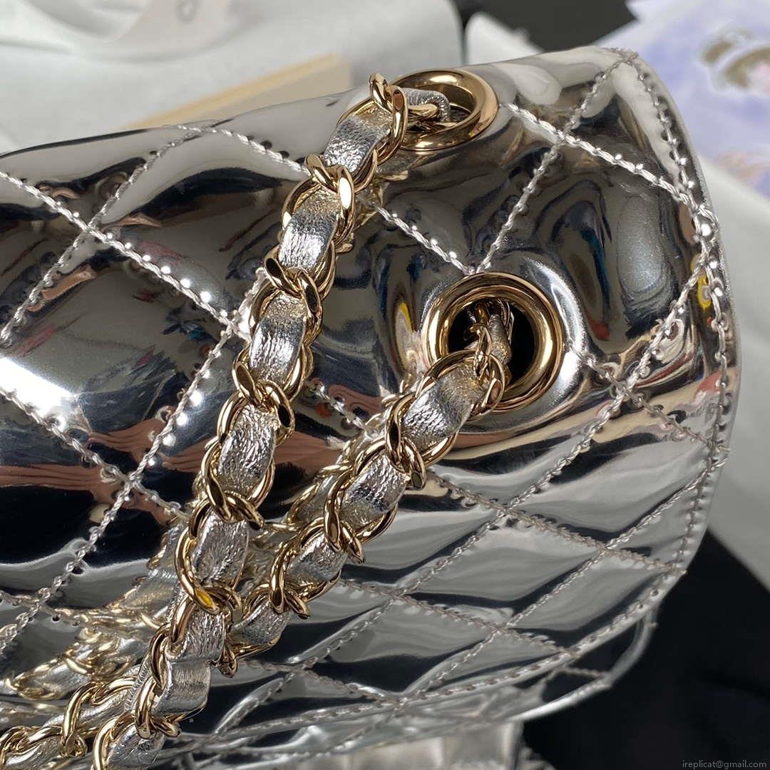 Chanel AS4648 Flap Bag & STAR COIN PURSE Mirror Calfskin Metallic Calfskin & Gold-Tone Metal Silver