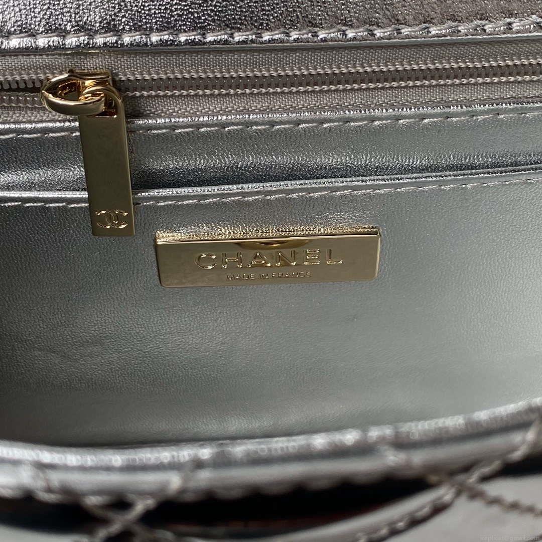 Chanel AS4648 Flap Bag & STAR COIN PURSE Mirror Calfskin Metallic Calfskin & Gold-Tone Metal Silver