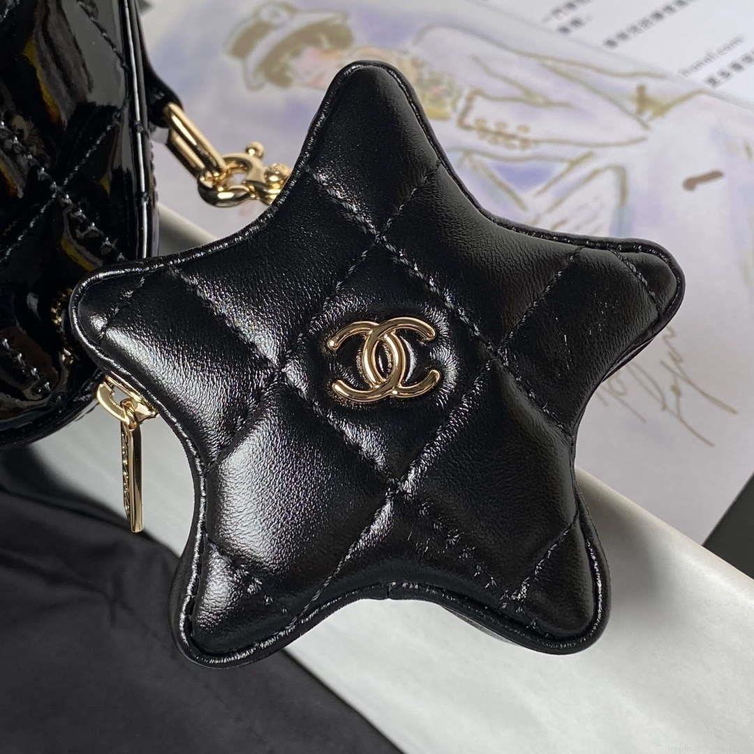 Chanel AS4647 Mini Flap Bag & STAR COIN PURSE Metallic Calfskin & Gold-Tone Metal Black