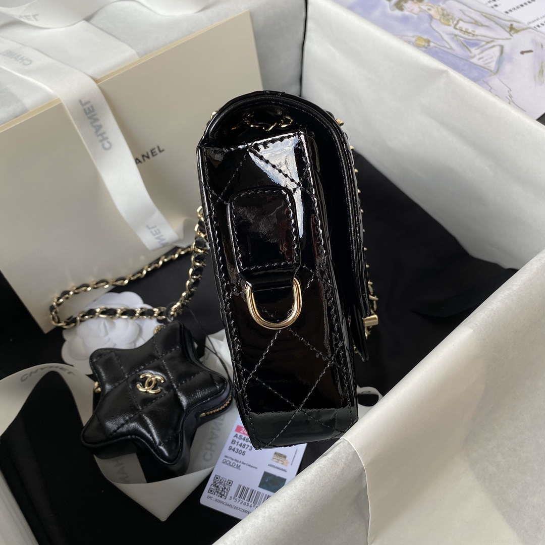Chanel AS4647 Mini Flap Bag & STAR COIN PURSE Metallic Calfskin & Gold-Tone Metal Black